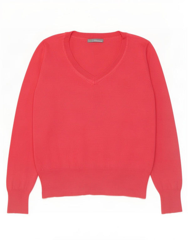 Marks & Spencer Womens V-Neck Jumper Sweater UK 14 Medium Pink Viscose