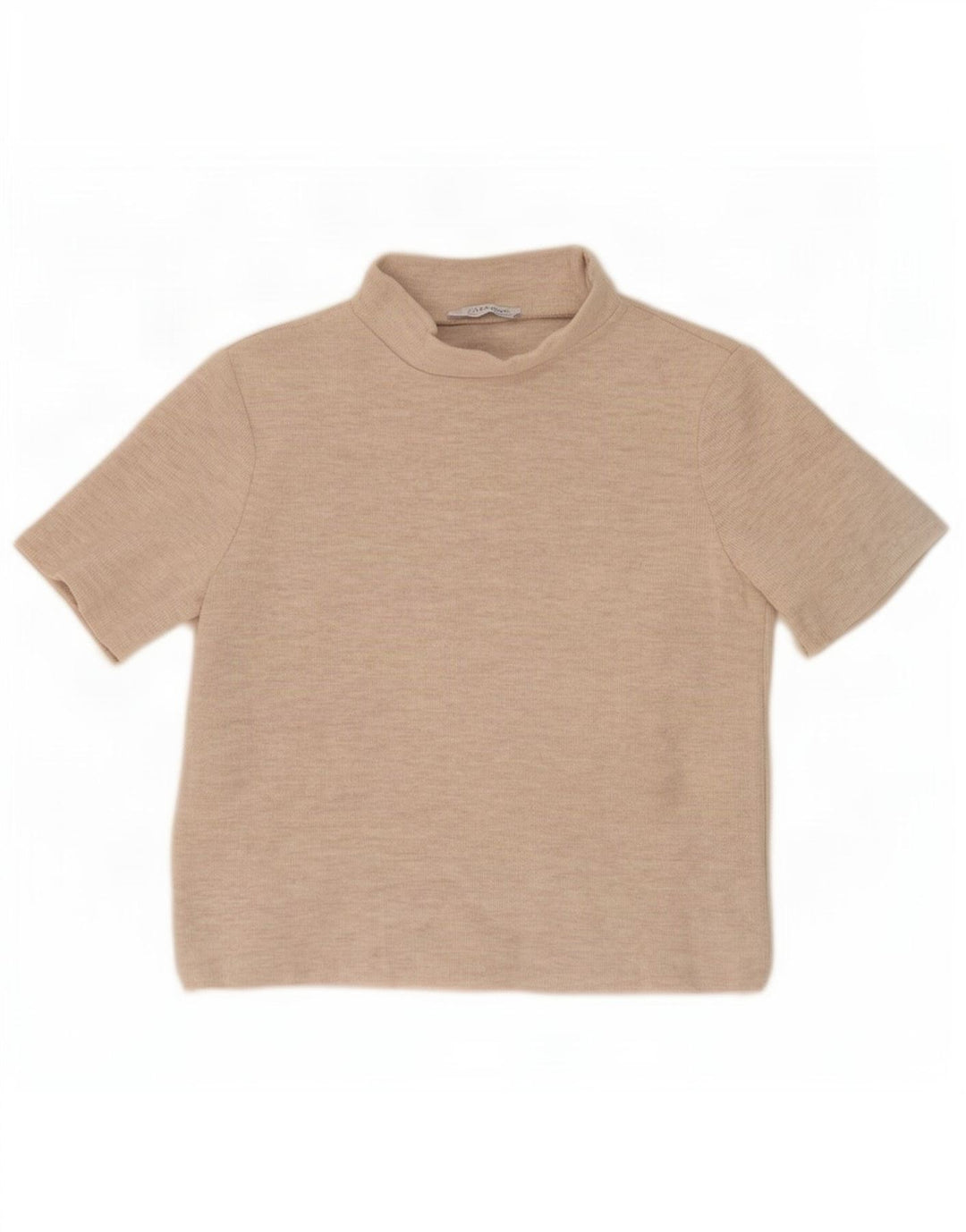 Zara Womens Trafaluc Crop T-Shirt Top UK 14 Medium Beige Polyester