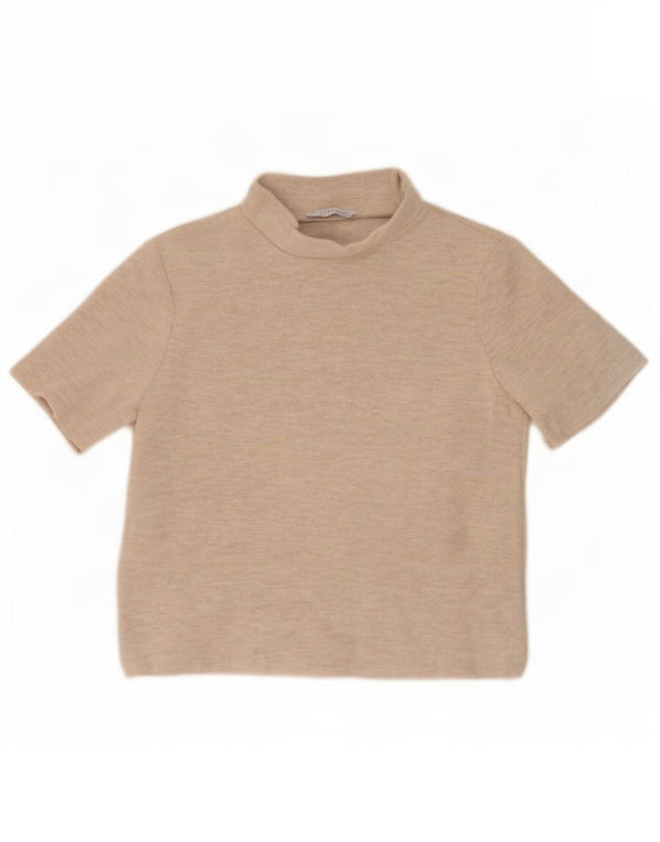 Zara Womens Trafaluc Crop T-Shirt Top UK 14 Medium Beige Polyester