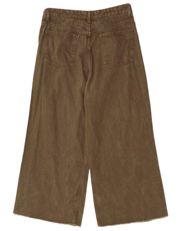 Zara Womens Crop Wide Leg Jeans EU 42 Large W32 L25 Khaki