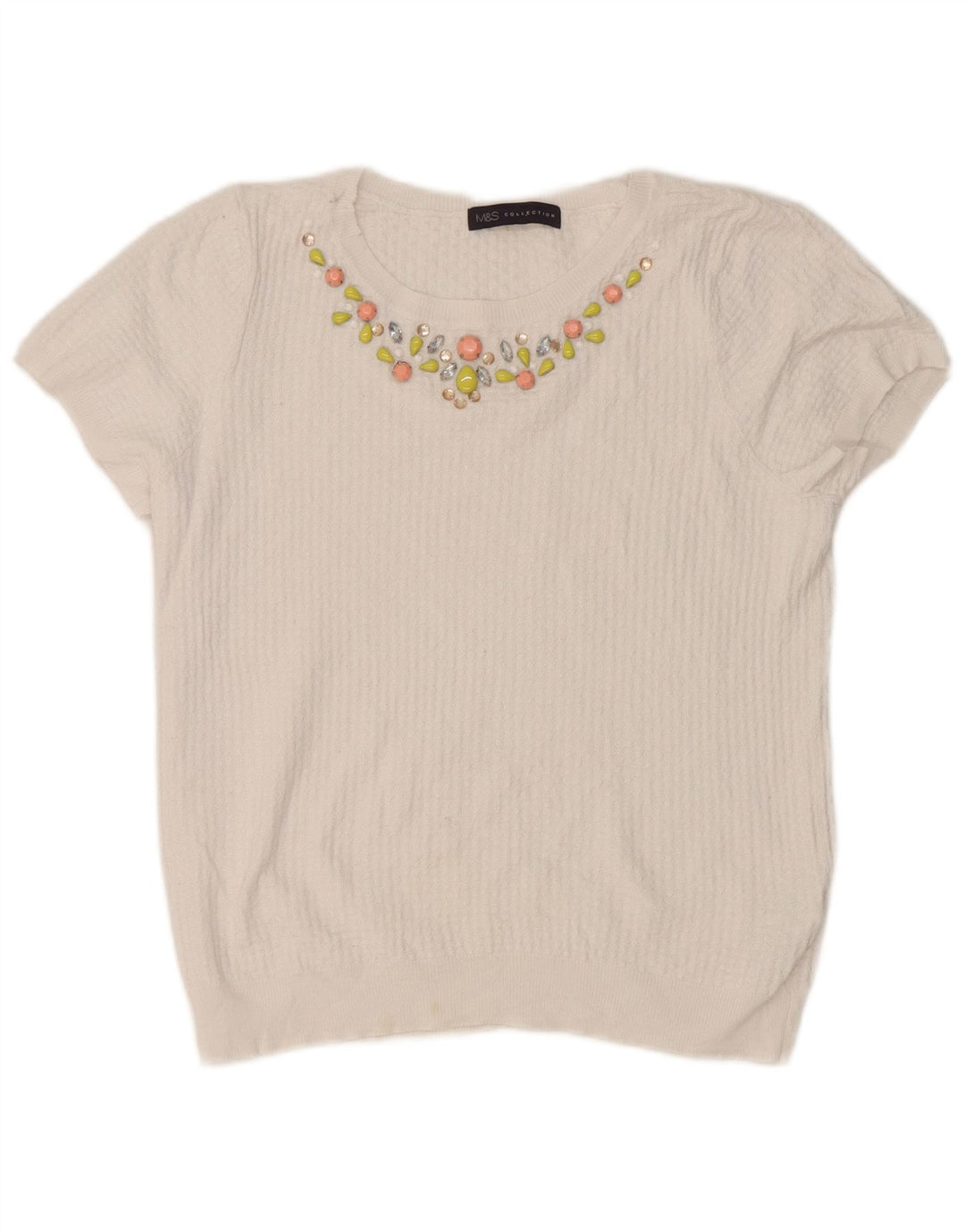 Marks & Spencer Womens Crop T-Shirt Top UK 10 Small White Cotton