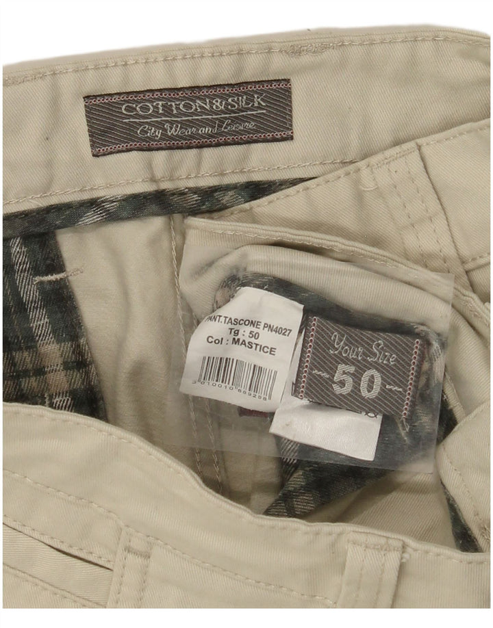 COTTON & SILK Mens Joggers Cargo Trousers IT 50 Large W34 L31 Beige Cotton