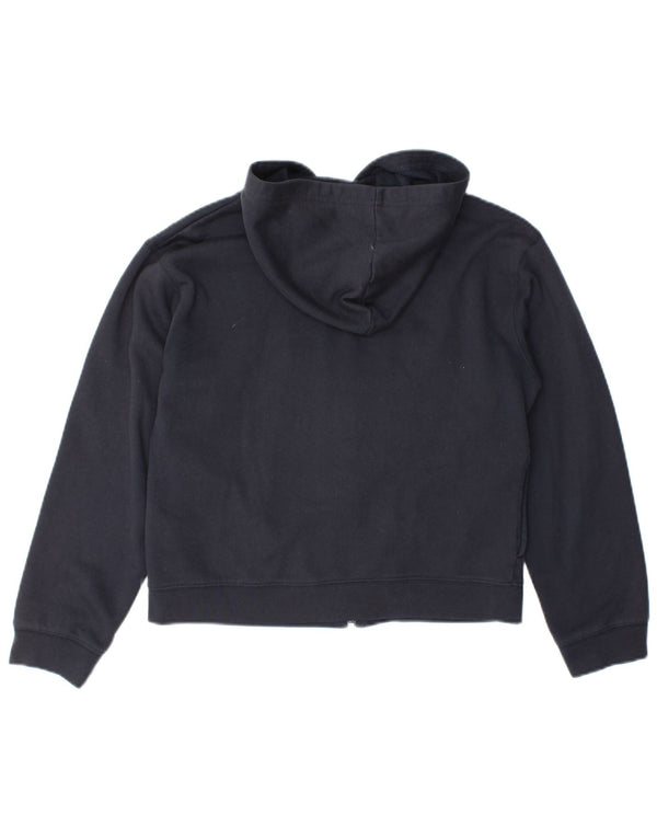Reebok Womens Crop Graphic Zip Hoodie Sweater UK 14 Medium Navy Blue