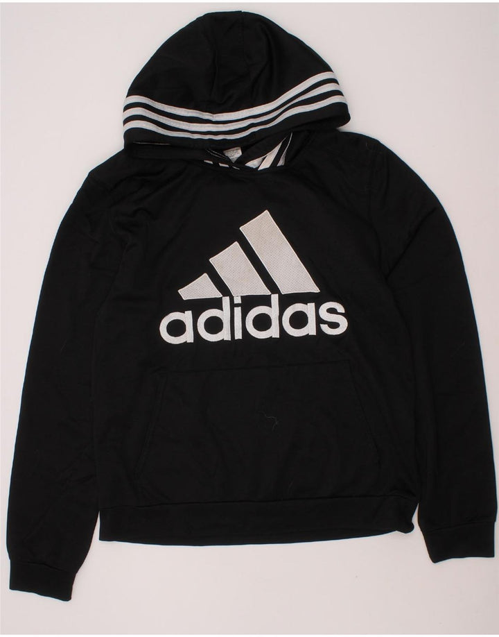 ADIDAS Boys Graphic Hoodie Jumper 14-15 Years Large Black Polyester Vintage Adidas and Second-Hand Adidas from Messina Hembry 