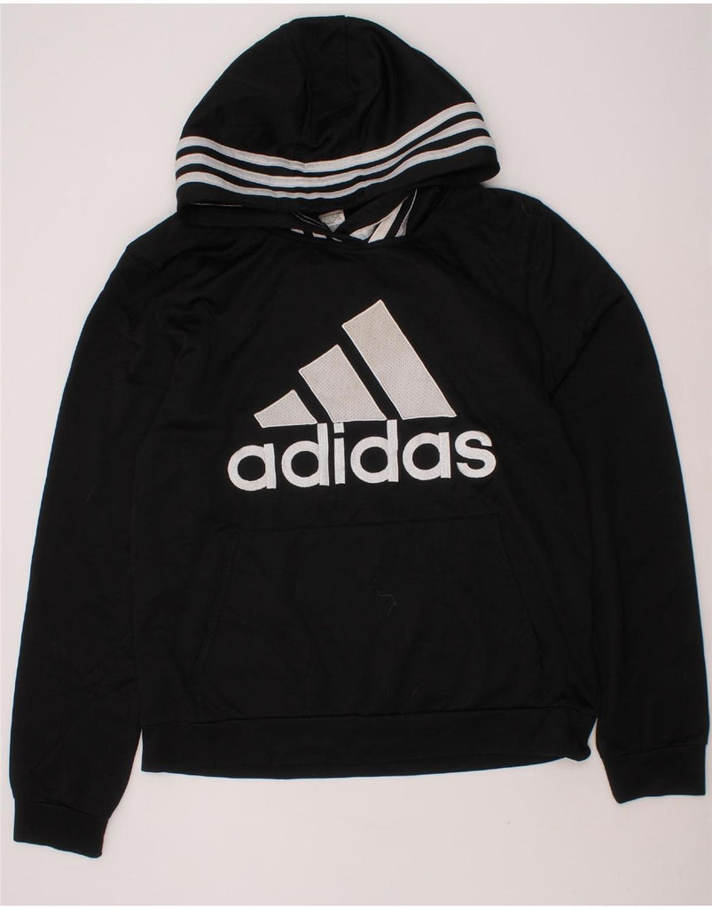 ADIDAS Boys Graphic Hoodie Jumper 14-15 Years Large Black Polyester Vintage Adidas and Second-Hand Adidas from Messina Hembry 