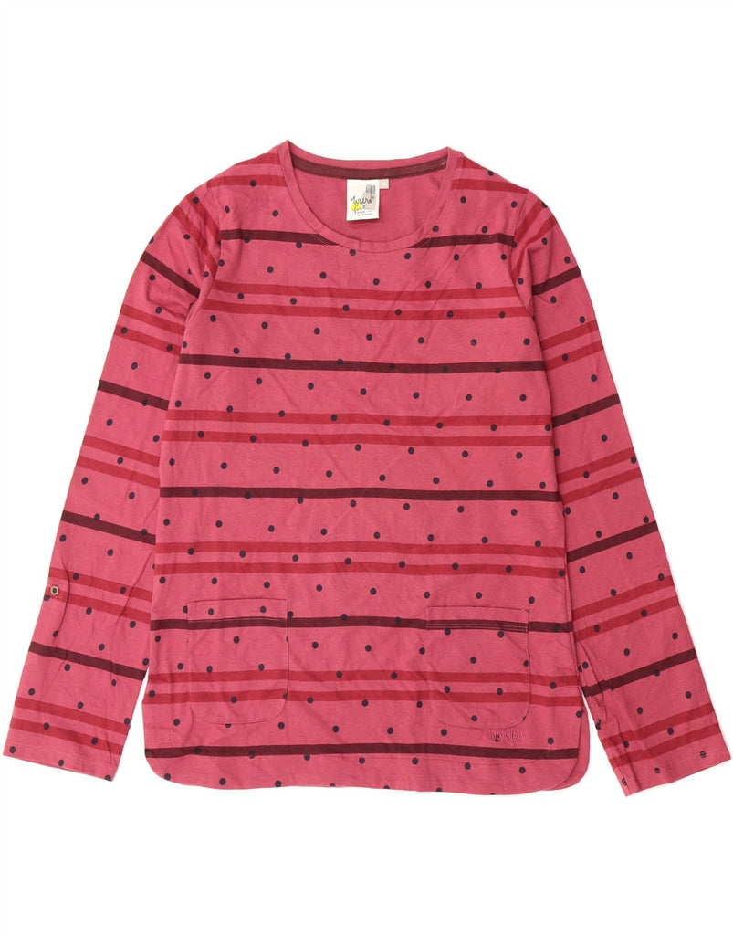 WEIRD FISH Womens Top Long Sleeve UK 10 Small  Burgundy Striped Cotton Vintage Weird Fish and Second-Hand Weird Fish from Messina Hembry 