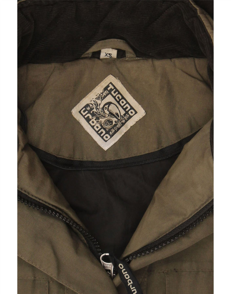 TUCANO URBANO Womens Hooded Overcoat UK 6 XS Khaki Nylon Vintage Tucano Urbano and Second-Hand Tucano Urbano from Messina Hembry 