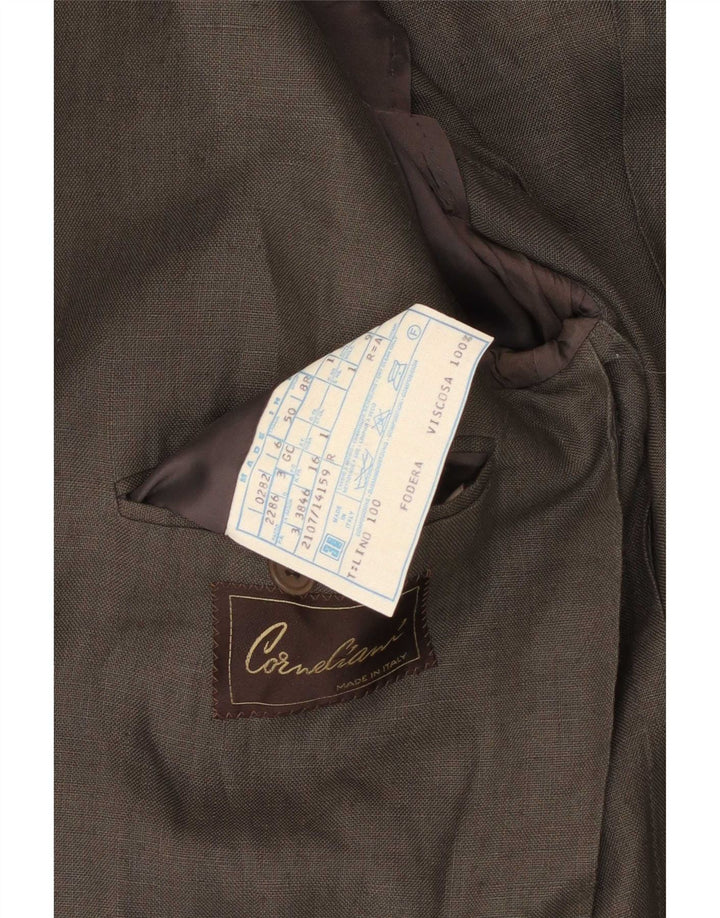 Corneliani Mens Double Breasted Blazer Jacket IT 50 Large Khaki Linen