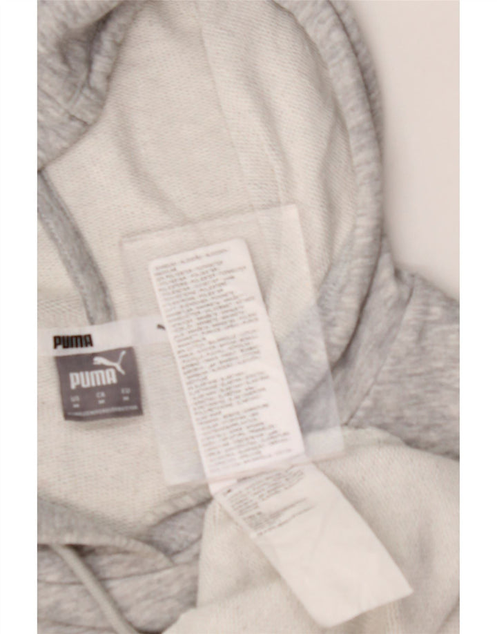 PUMA Womens Oversized Crop Graphic Hoodie Jumper UK 14 Medium Grey Flecked