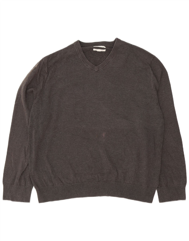 MARKS & SPENCER Mens V-Neck Jumper Sweater 2XL Grey Cotton