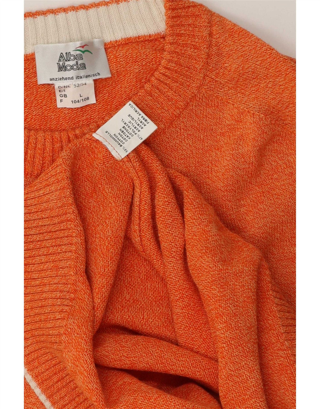Alba Moda Mens Boat Neck Jumper Sweater Large Orange Flecked Cotton
