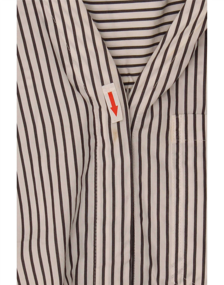 Marks & Spencer Womens Pullover Shirt UK 16 Large White Striped Cotton