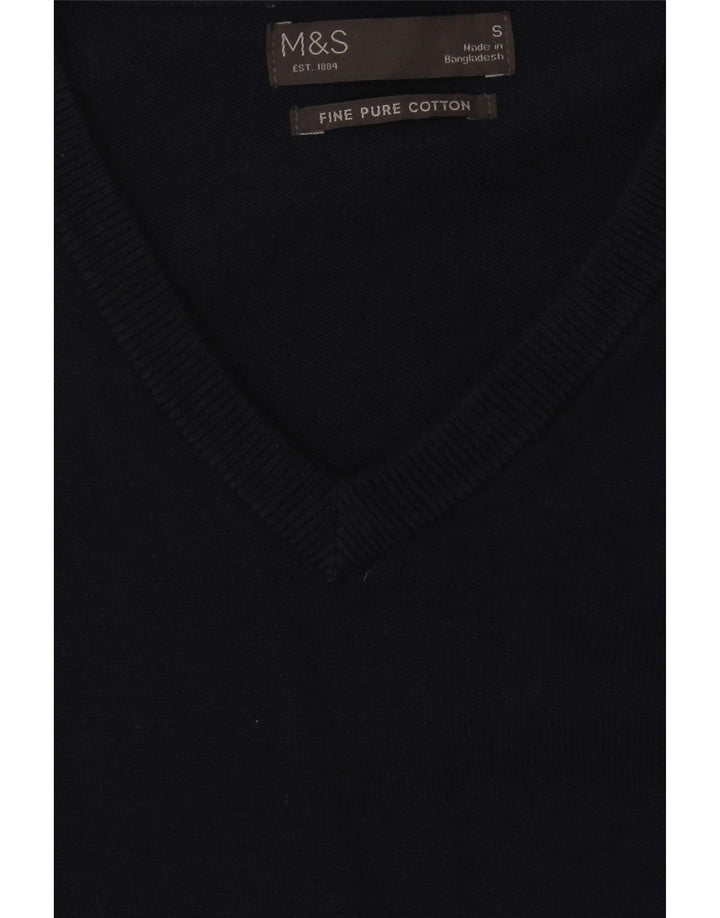 Marks & Spencer Mens V-Neck Jumper Sweater Small Navy Blue Cotton