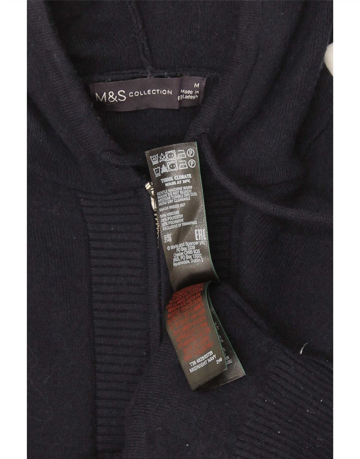 Marks & Spencer Womens Knit Zip Hoodie Sweater UK 12 Medium Navy Blue