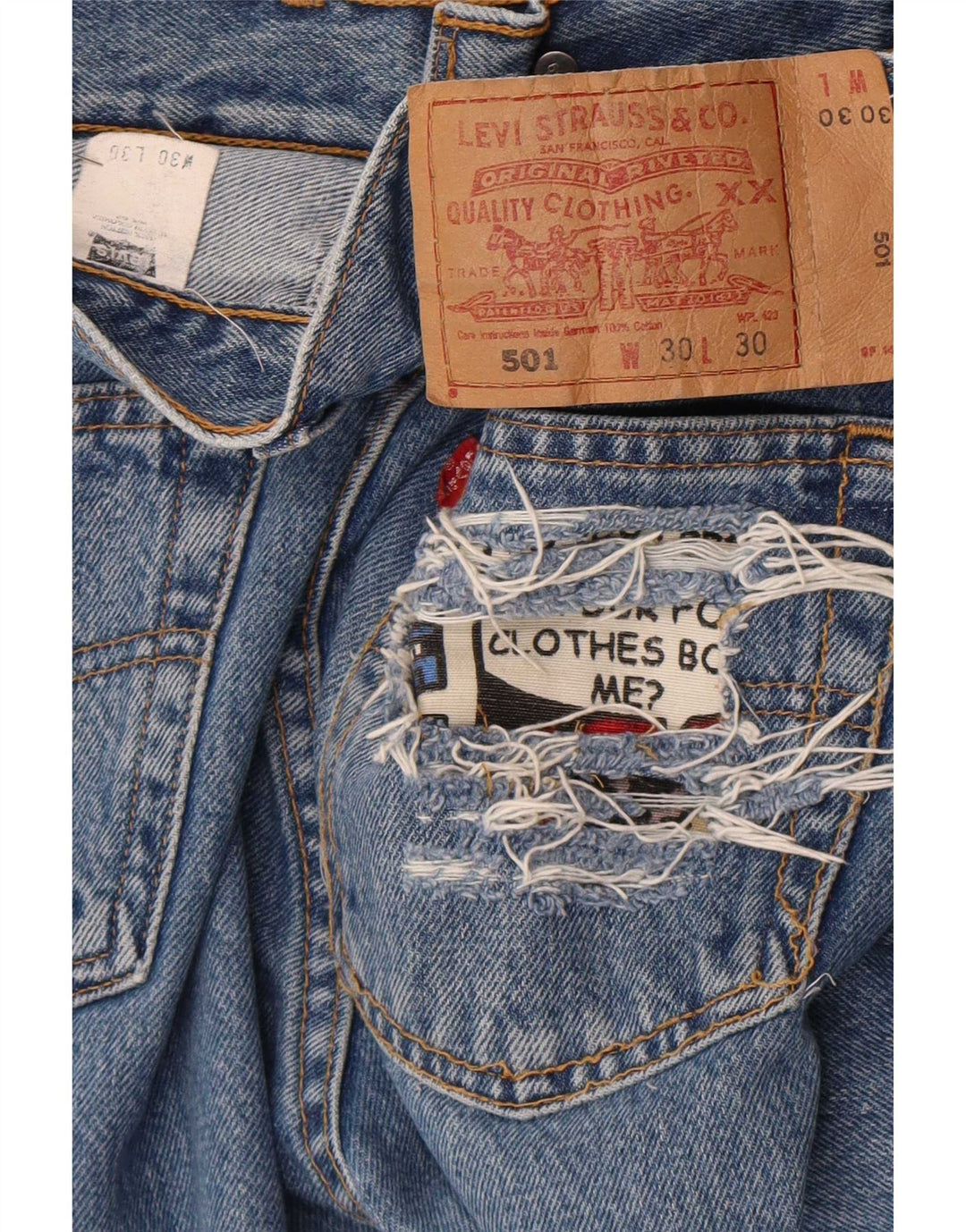 Levi's Womens 501 Distressed Straight Jeans W30 L30 Blue Cotton
