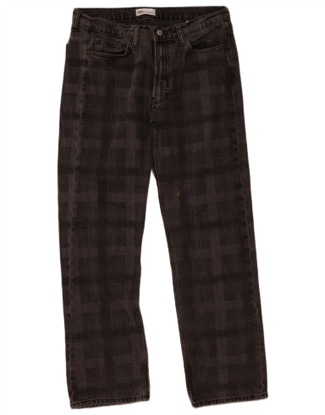 Zara Womens Straight Jeans EU 42 Large W32 L30 Grey Check Cotton