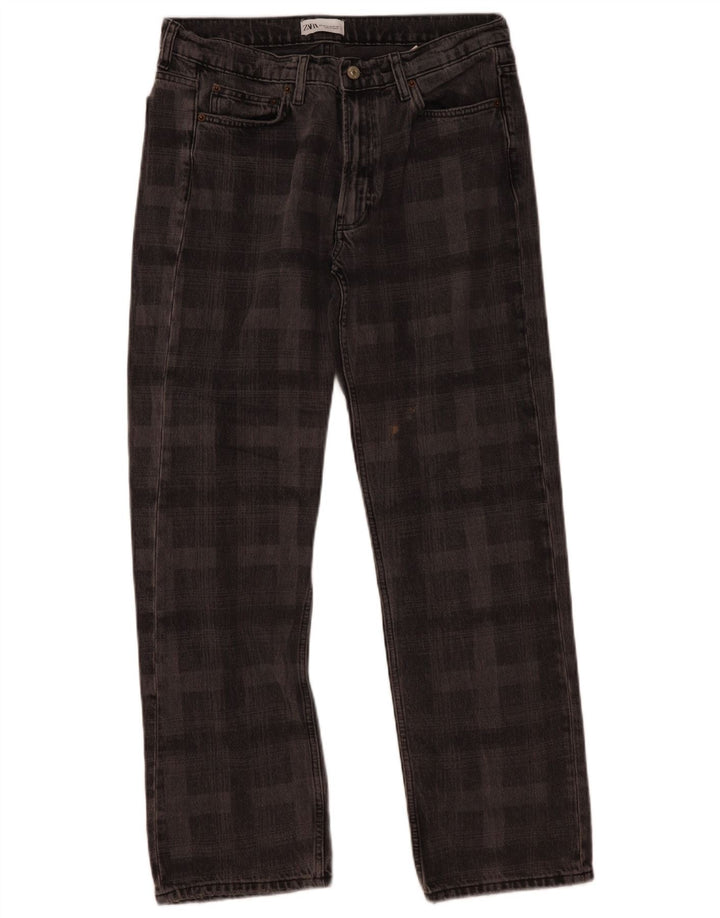 Zara Womens Straight Jeans EU 42 Large W32 L30 Grey Check Cotton