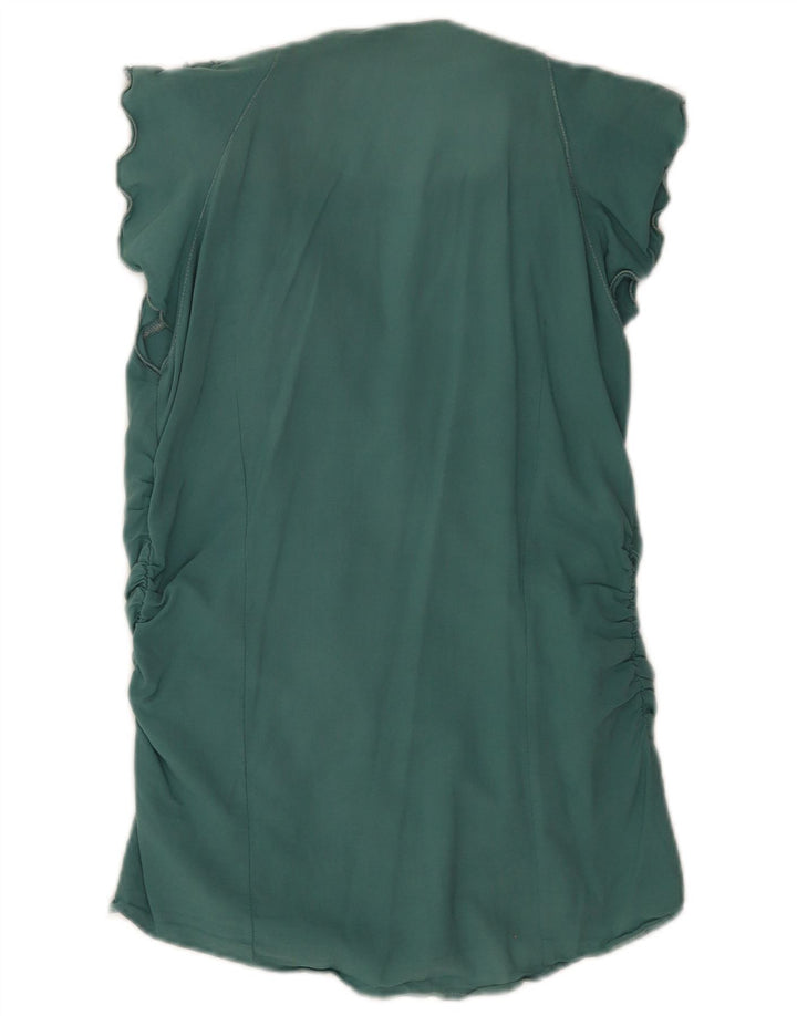 Pinko Womens Short Sleeve Ruffle Front Shirt Blouse UK 12 Medium Green
