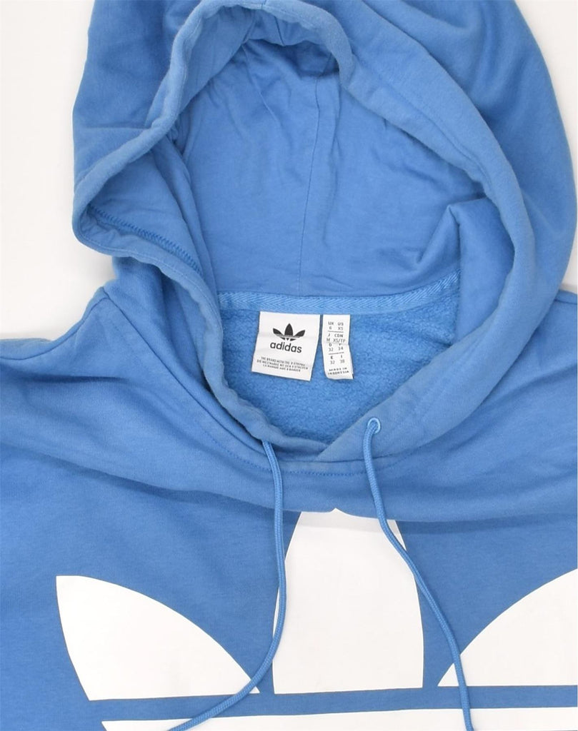 ADIDAS Womens Graphic Hoodie Jumper UK 6 XS Blue Cotton | Vintage Adidas | Thrift | Second-Hand Adidas | Used Clothing | Messina Hembry 