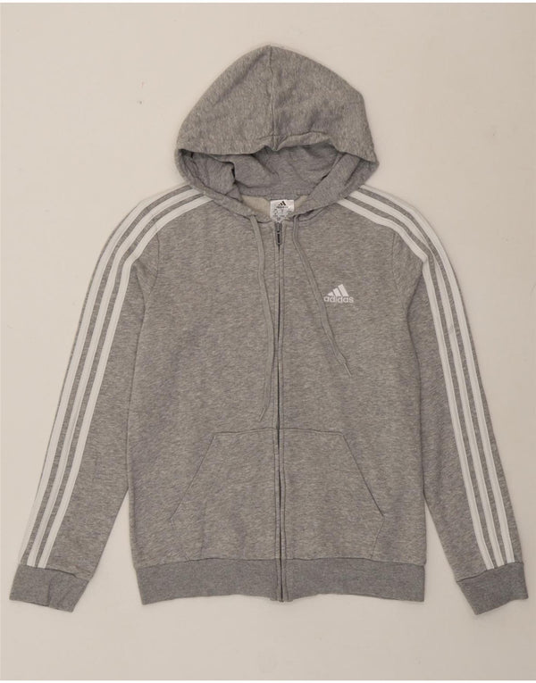Adidas Womens Zip Hoodie Sweater UK 8/10 Small Grey Flecked Cotton