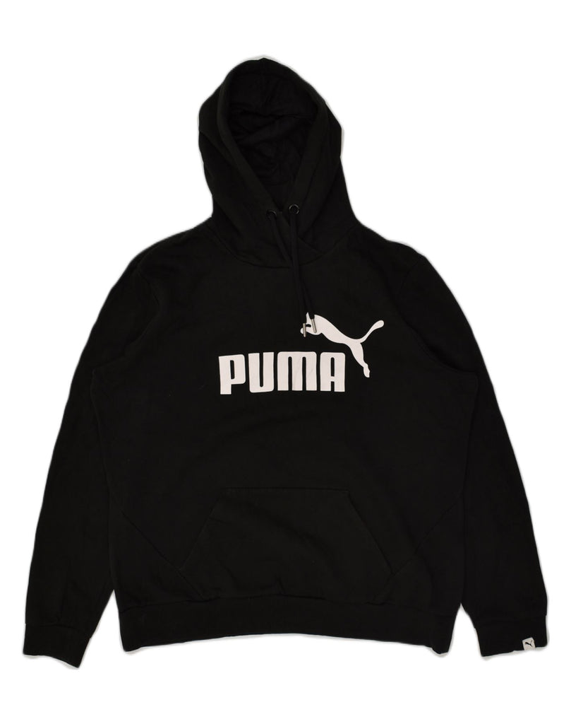 PUMA Womens Graphic Hoodie Jumper UK 16 Large Black Polyester | Vintage Puma | Thrift | Second-Hand Puma | Used Clothing | Messina Hembry 