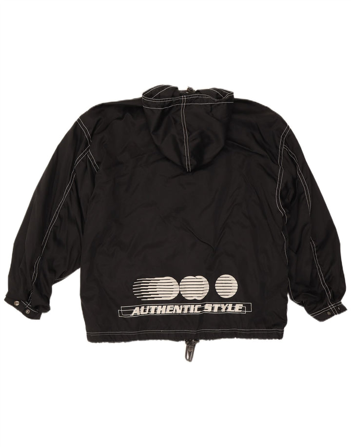 Vintage Mens Graphic Hooded Rain Jacket UK 40 Large Black