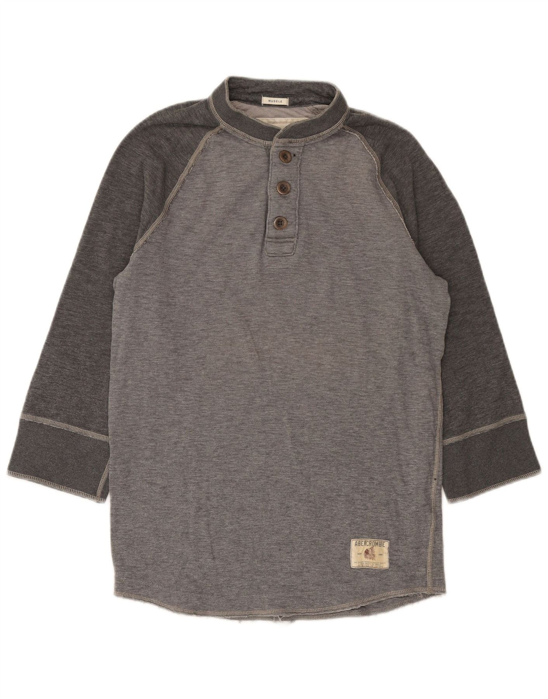 Abercrombie & Fitch Mens Top 3/4 Sleeve Large Grey Cotton