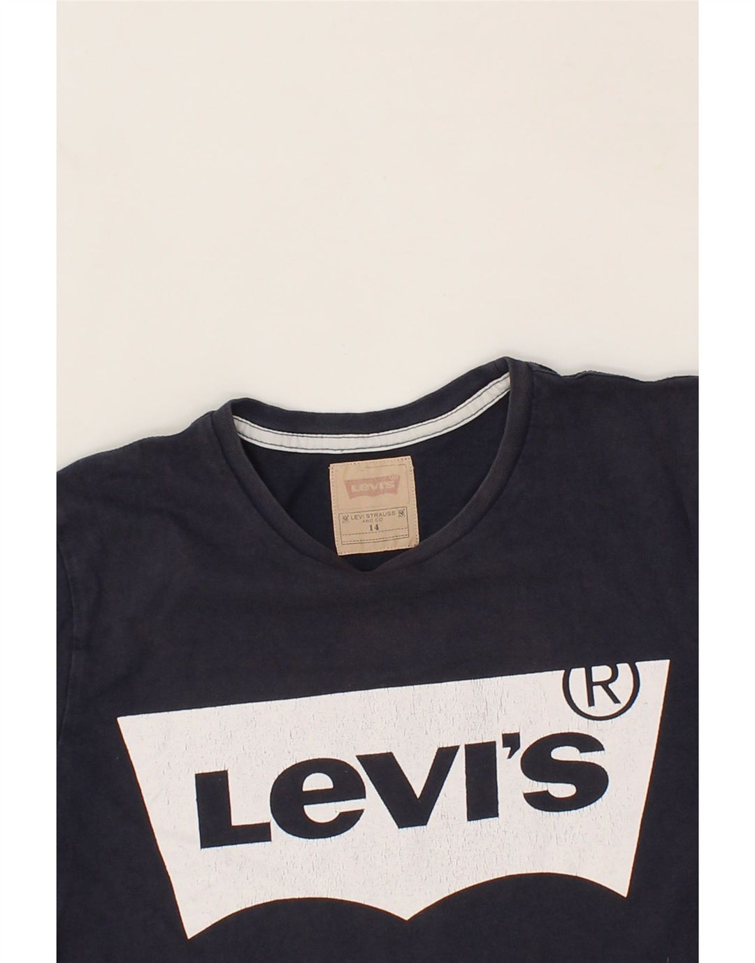 LEVI'S Boys Graphic T-Shirt Top 13-14 Years Navy Blue Vintage Levi's and Second-Hand Levi's from Messina Hembry 