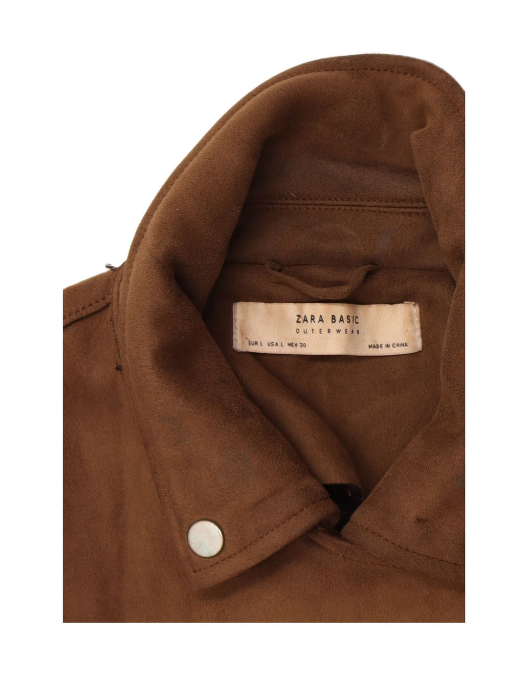 Zara Womens Crop Faux Suede Biker Jacket UK 14 Large Brown Polyester