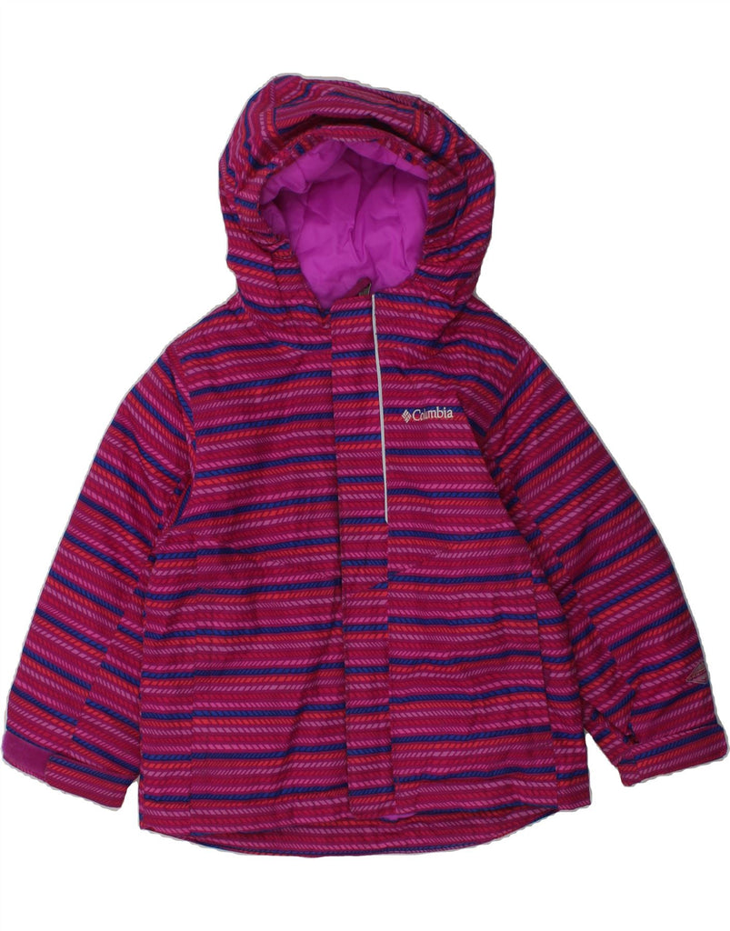 COLUMBIA Girls Hooded Windbreaker Jacket 2-3 Years Pink Striped Polyester | Vintage Columbia | Thrift | Second-Hand Columbia | Used Clothing | Messina Hembry 