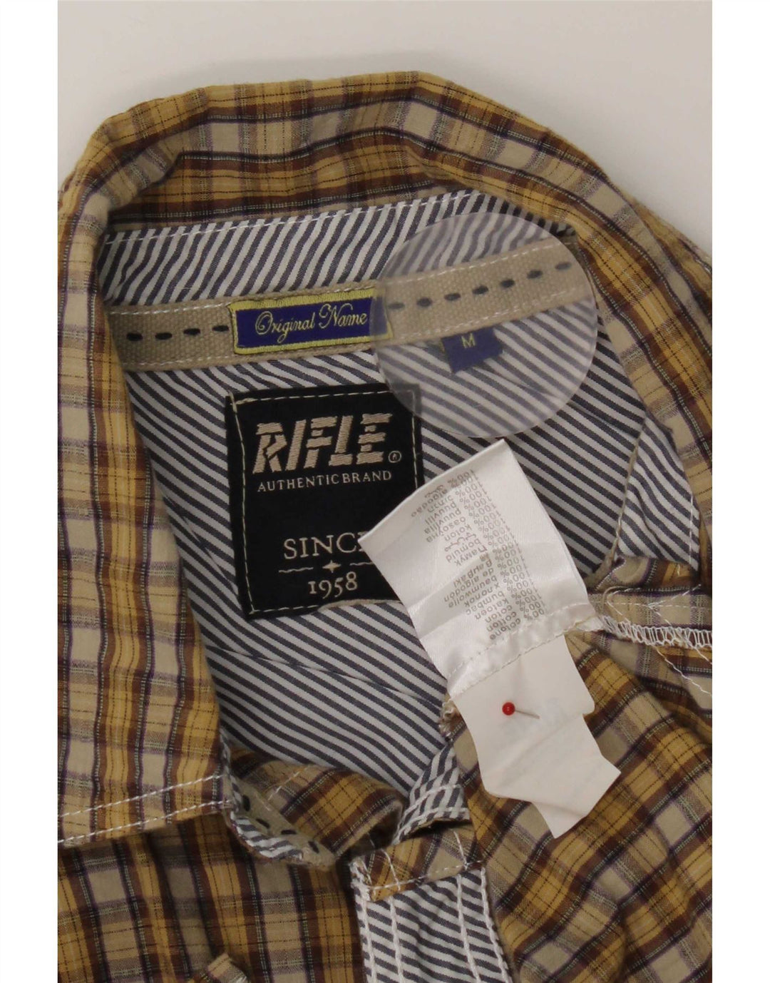 Rifle Mens Graphic Short Sleeve Shirt Medium Yellow Check Cotton