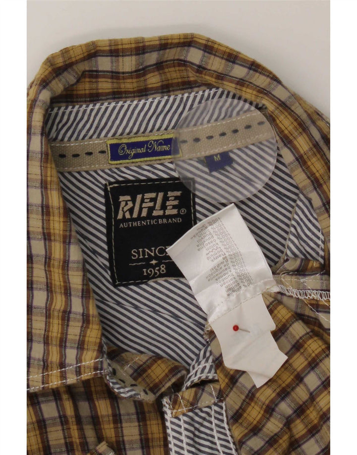 Rifle Mens Graphic Short Sleeve Shirt Medium Yellow Check Cotton