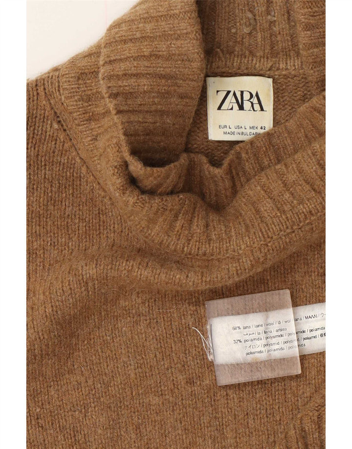 Zara Mens Roll Neck Jumper Sweater Large Beige Wool