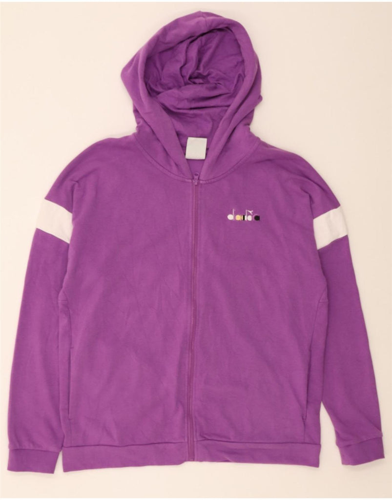 DIADORA Womens Zip Hoodie Sweater UK 16 Large Purple Colourblock Cotton Vintage Diadora and Second-Hand Diadora from Messina Hembry 