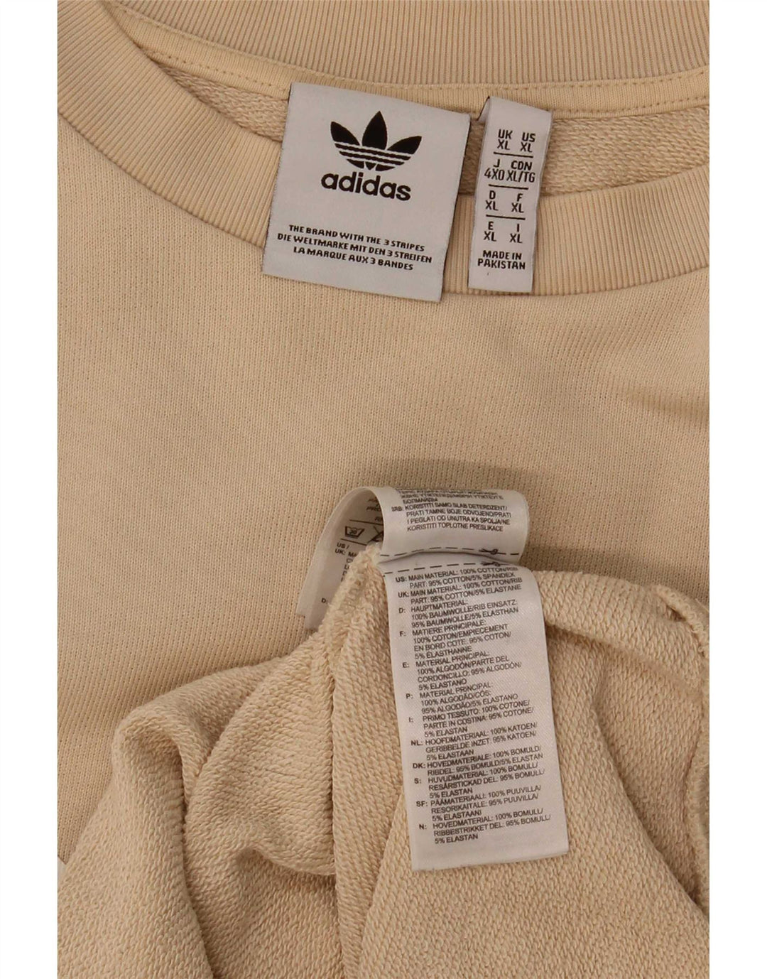 Adidas Mens Graphic Sweatshirt Jumper XL Beige Cotton