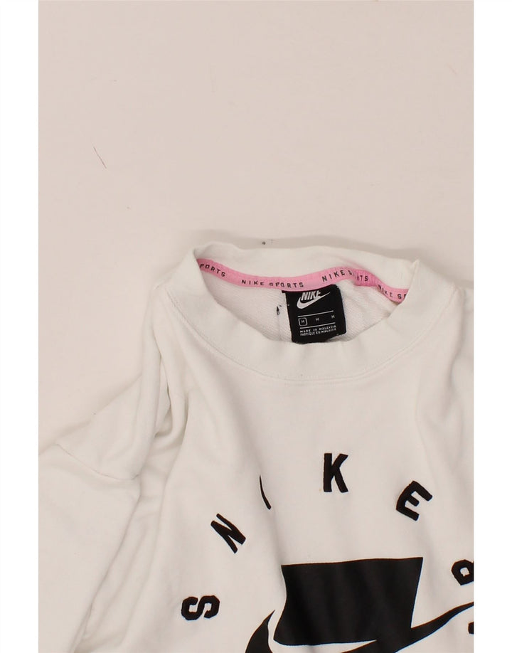 NIKE Womens Oversized Graphic Crop Sweatshirt Jumper UK 14 Medium White Vintage Nike and Second-Hand Nike from Messina Hembry 