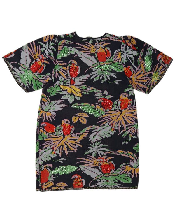 Zara Womens Short Sleeves Jumper Dress UK 10 Small Navy Blue Floral
