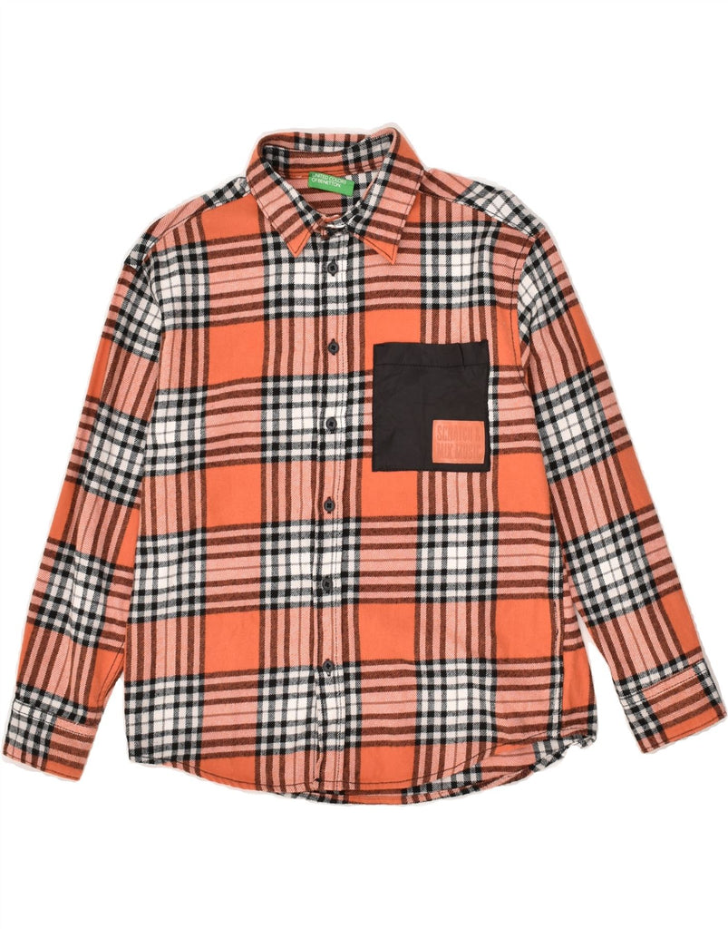 BENETTON Boys Flannel Shirt 10-11 Years XL Orange Check Cotton | Vintage Benetton | Thrift | Second-Hand Benetton | Used Clothing | Messina Hembry 