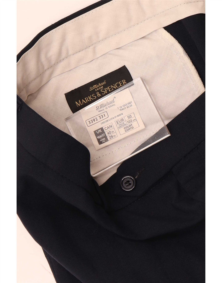 Marks & Spencer Mens Tapered Suit Trousers W40 L29 Navy Blue Polyester