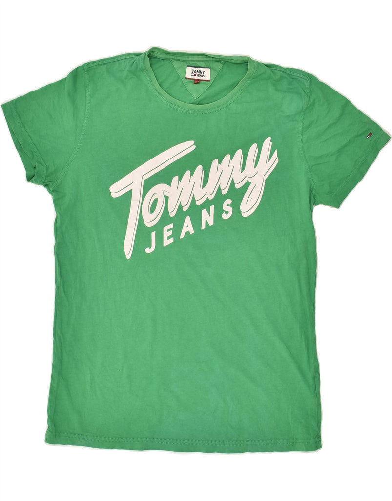 TOMMY HILFIGER Womens Graphic T-Shirt Top UK 16 Large Green Cotton Vintage Tommy Hilfiger and Second-Hand Tommy Hilfiger from Messina Hembry 