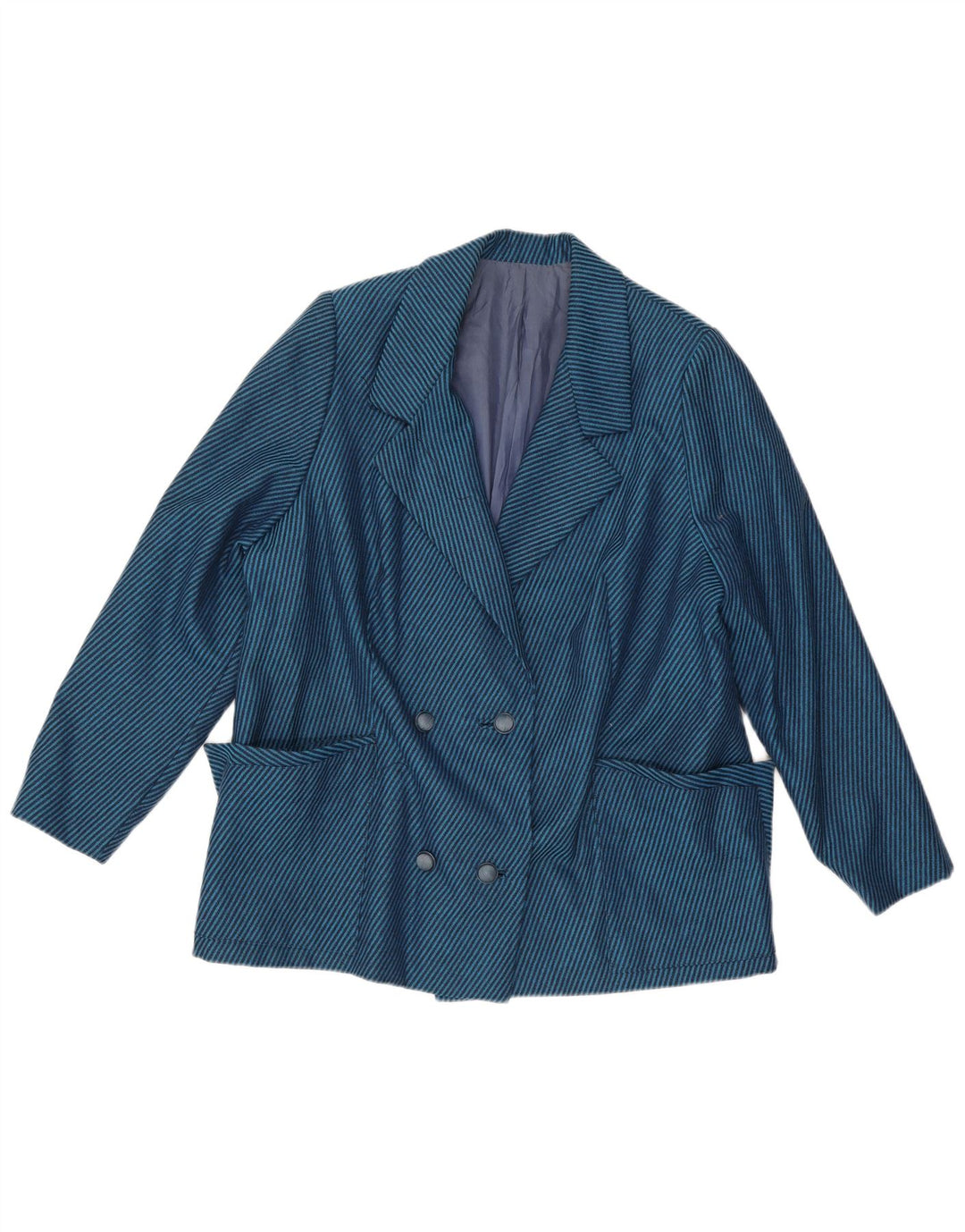 Vintage Womens Double Breasted Blazer Jacket UK 18 XL Blue Striped