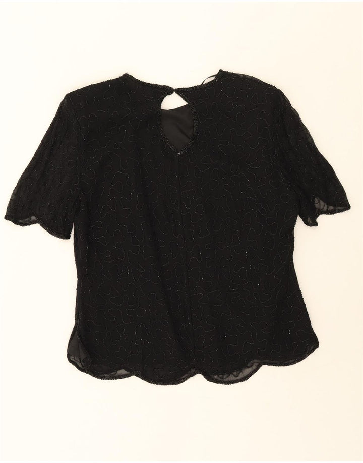 VINTAGE Womens Short Sleeve Blouse Top UK 12 Medium Black Viscose Vintage Vintage and Second-Hand Vintage from Messina Hembry 