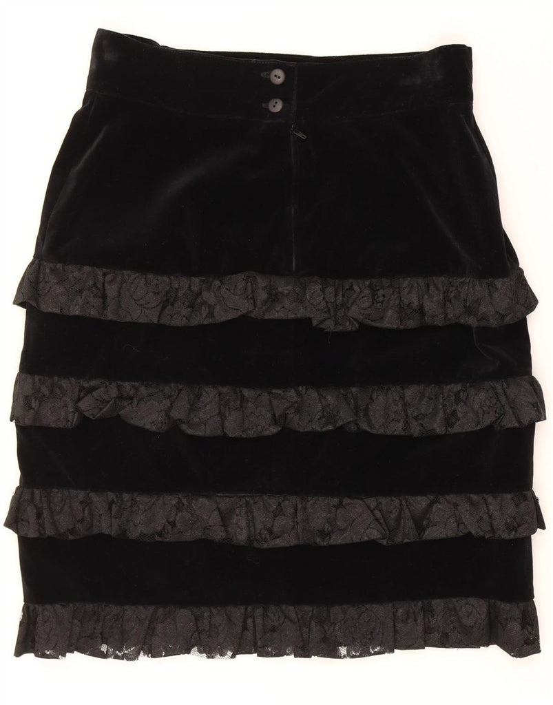 VINTAGE Womens Velvet Tiered Skirt IT 46 Large W30 Black Cotton Vintage Vintage and Second-Hand Vintage from Messina Hembry 