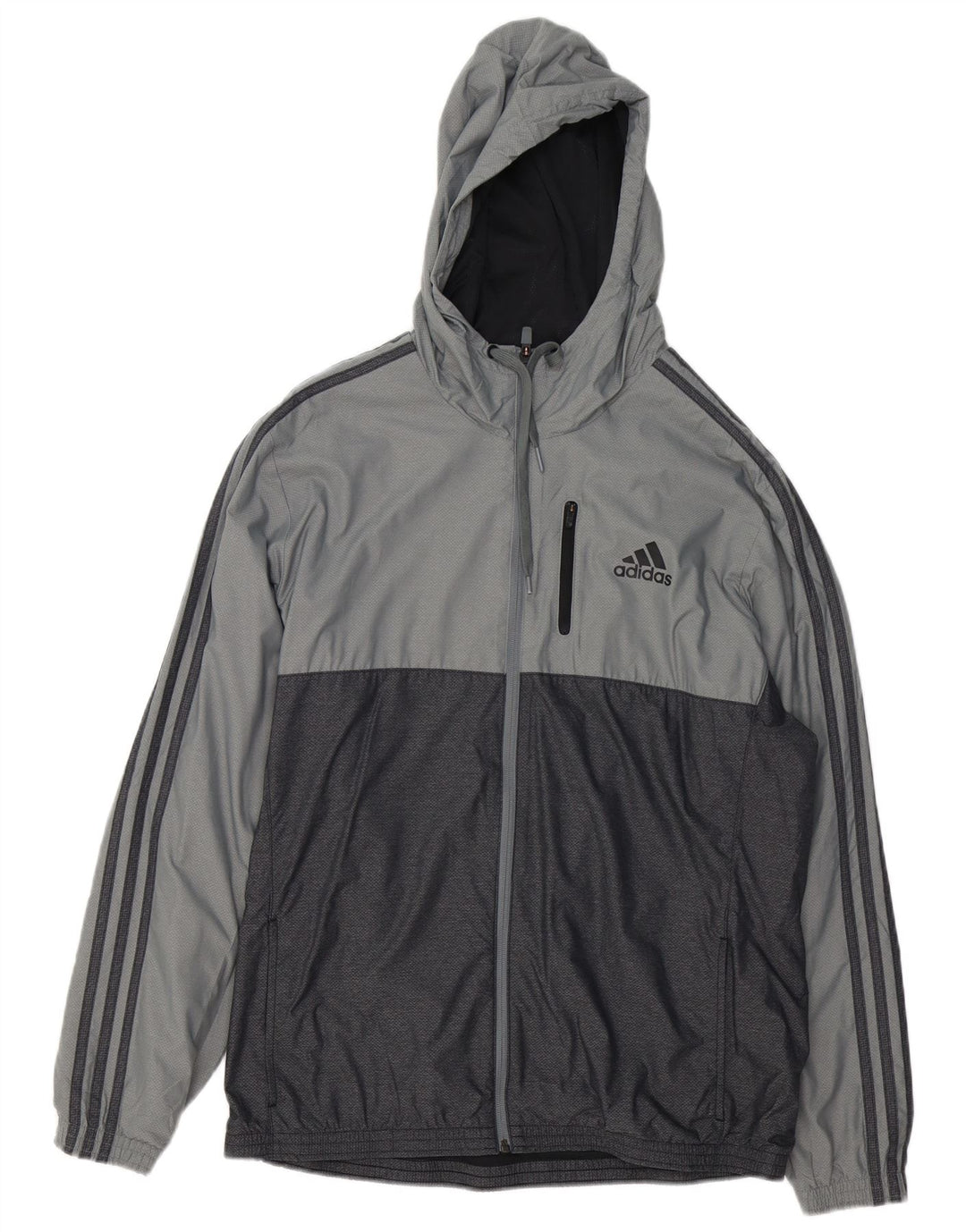 ADIDAS Mens Hooded Tracksuit Top Jacket Large Grey Colourblock Nylon