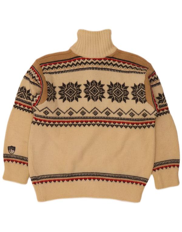 Kilkenny Mens Zip Neck Jumper Sweater Small Beige Fair Isle Wool
