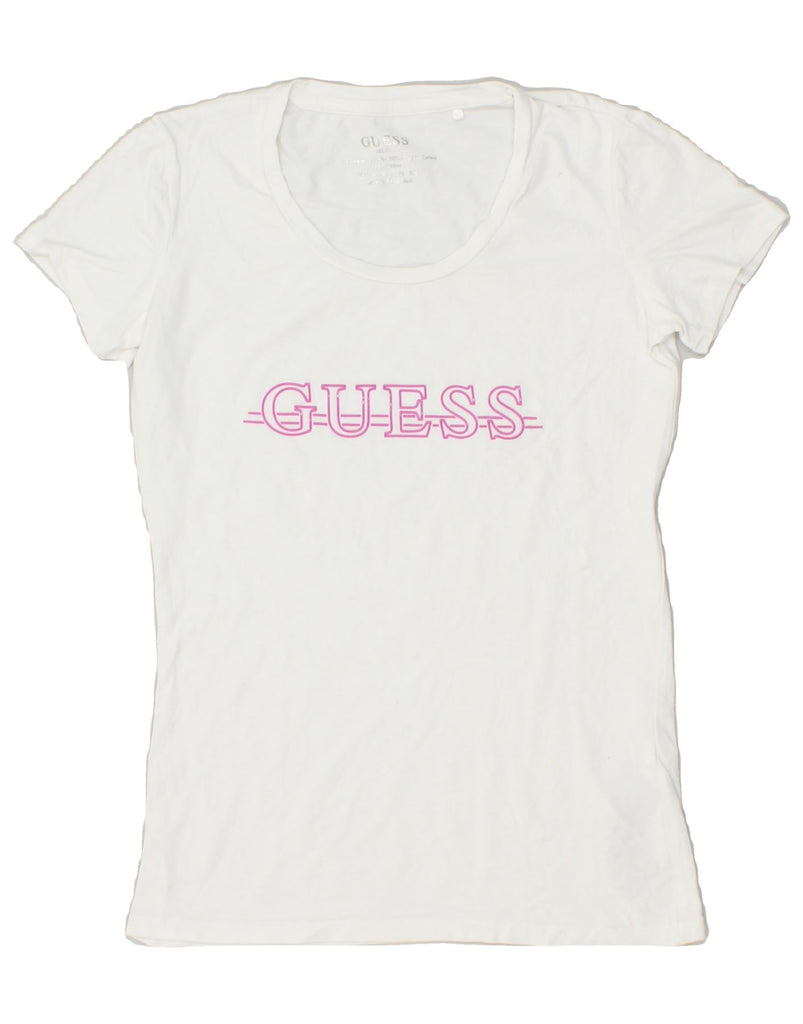 GUESS Womens Graphic T-Shirt Top UK 6 XS White Cotton | Vintage Guess | Thrift | Second-Hand Guess | Used Clothing | Messina Hembry 