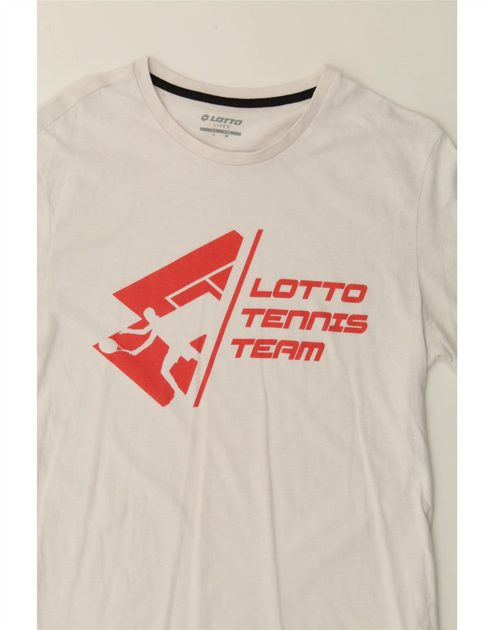 LOTTO Mens Graphic T-Shirt Top Medium White Cotton Vintage Lotto and Second-Hand Lotto from Messina Hembry 