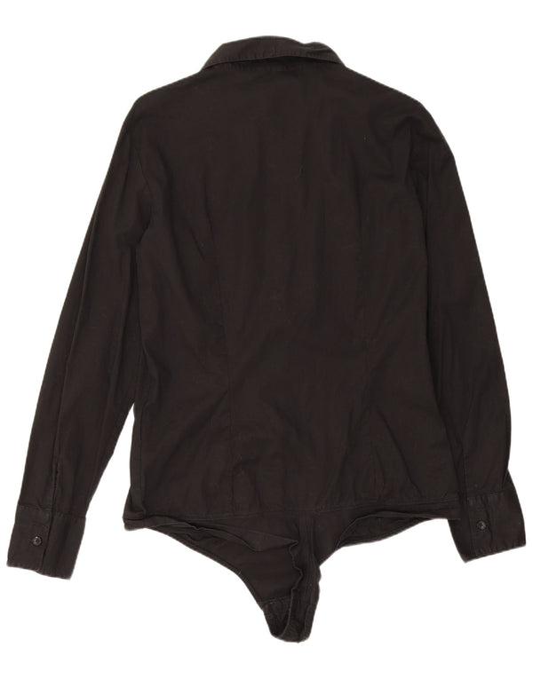 Benetton Womens Shirt Bodysuit UK 14 Large Black Cotton