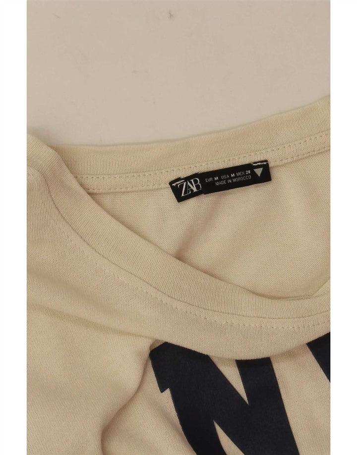 Zara Womens Graphic T-Shirt Top UK 12 Medium White