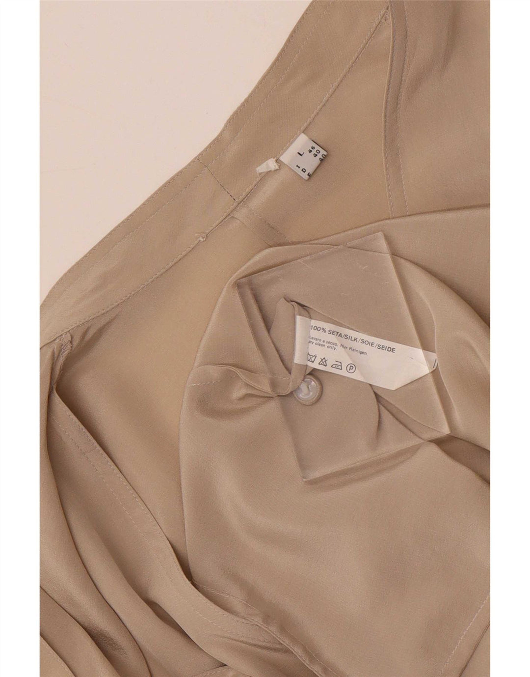 Vintage Womens Front Tie Shirt Blouse UK 14 Large Beige Silk